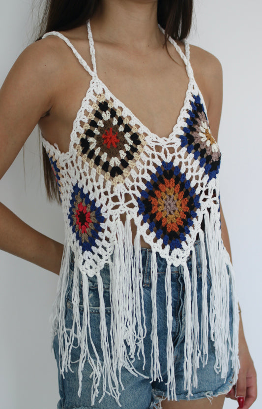 Top crochet multicolore