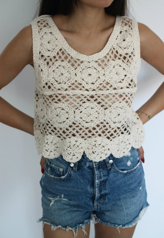 Top crochet beige