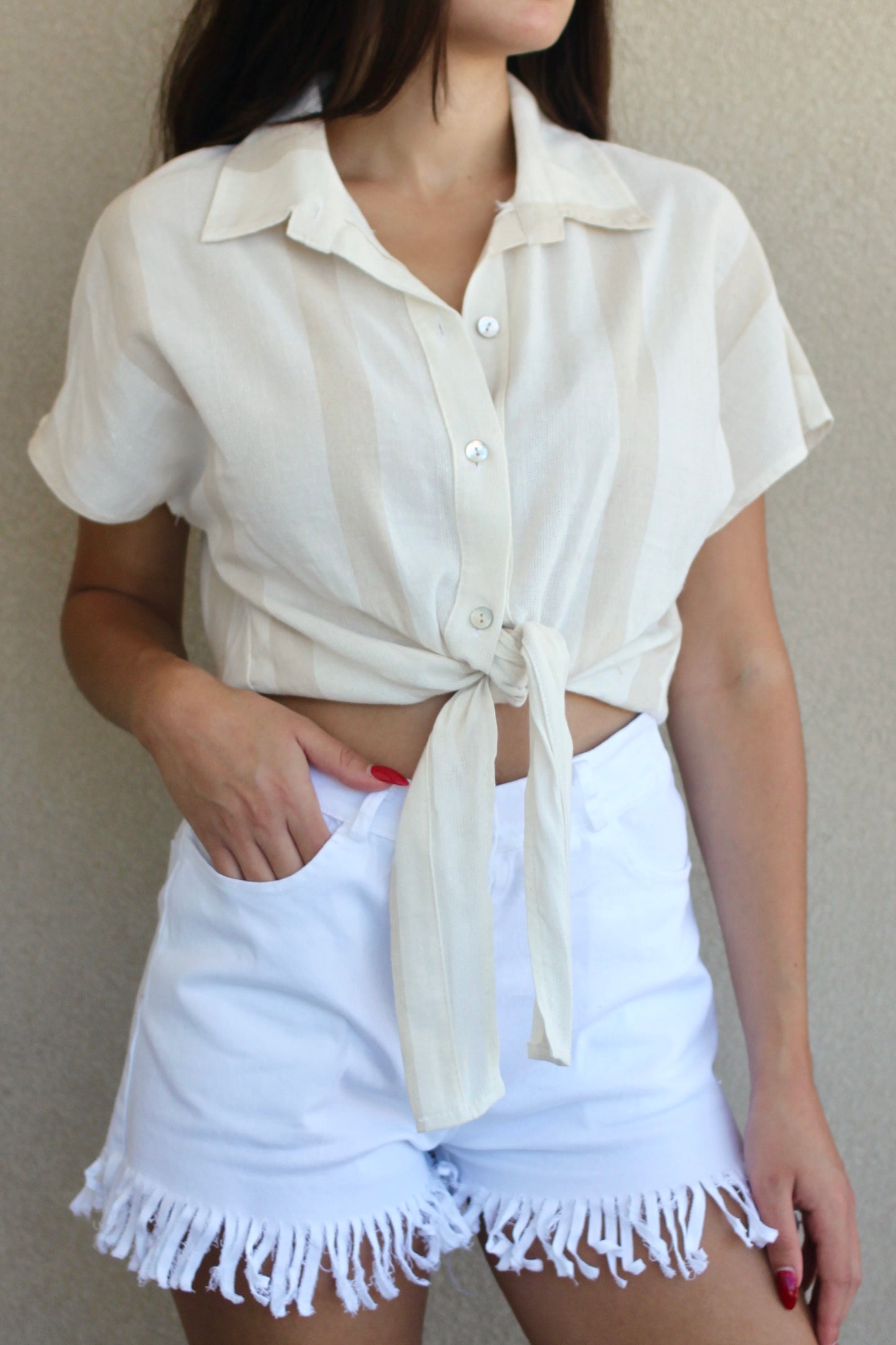 Chemise à rayures effet lin