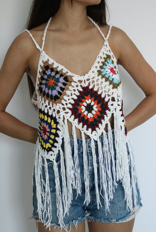Top crochet multicolore