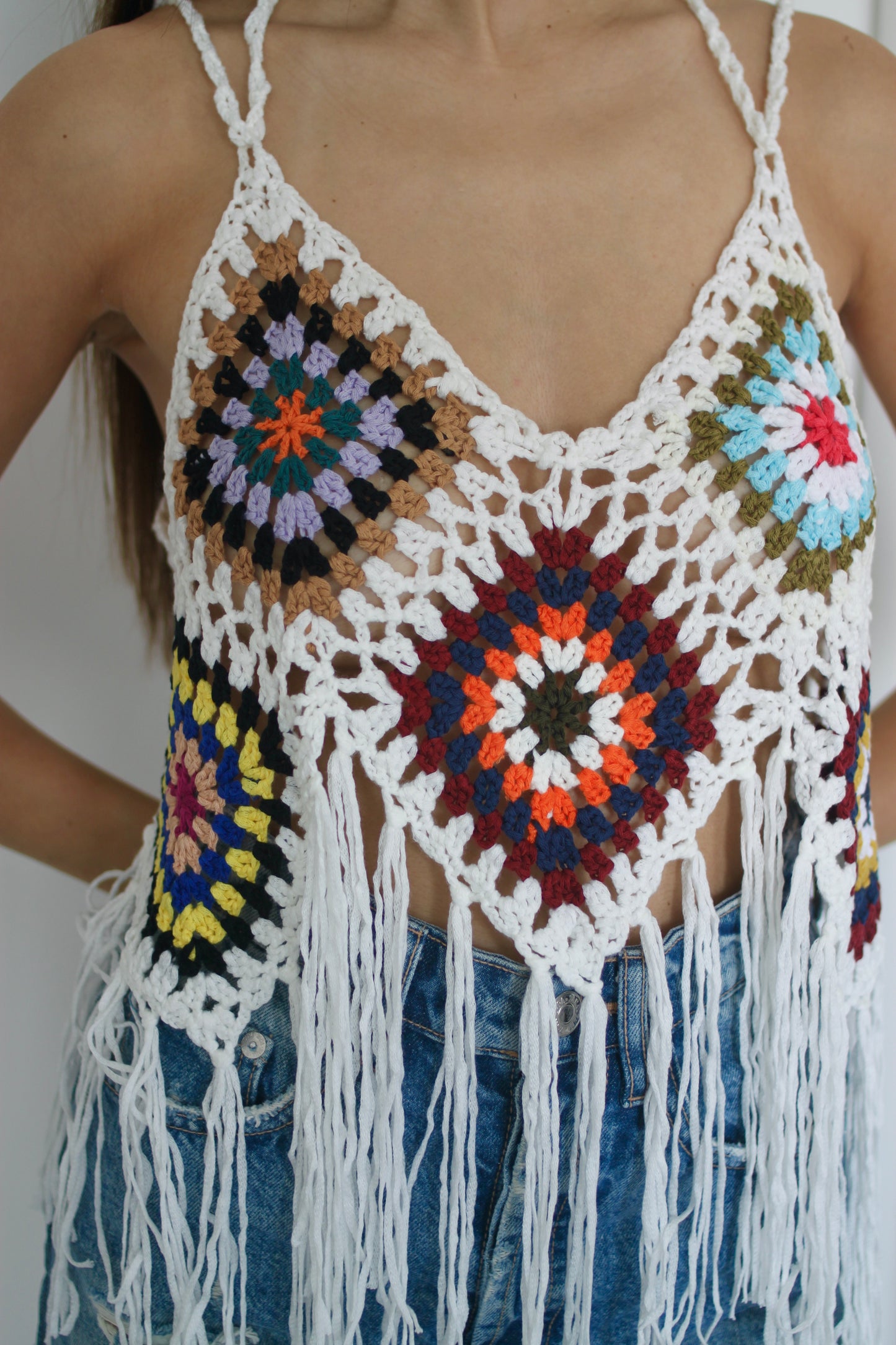 Top crochet multicolore