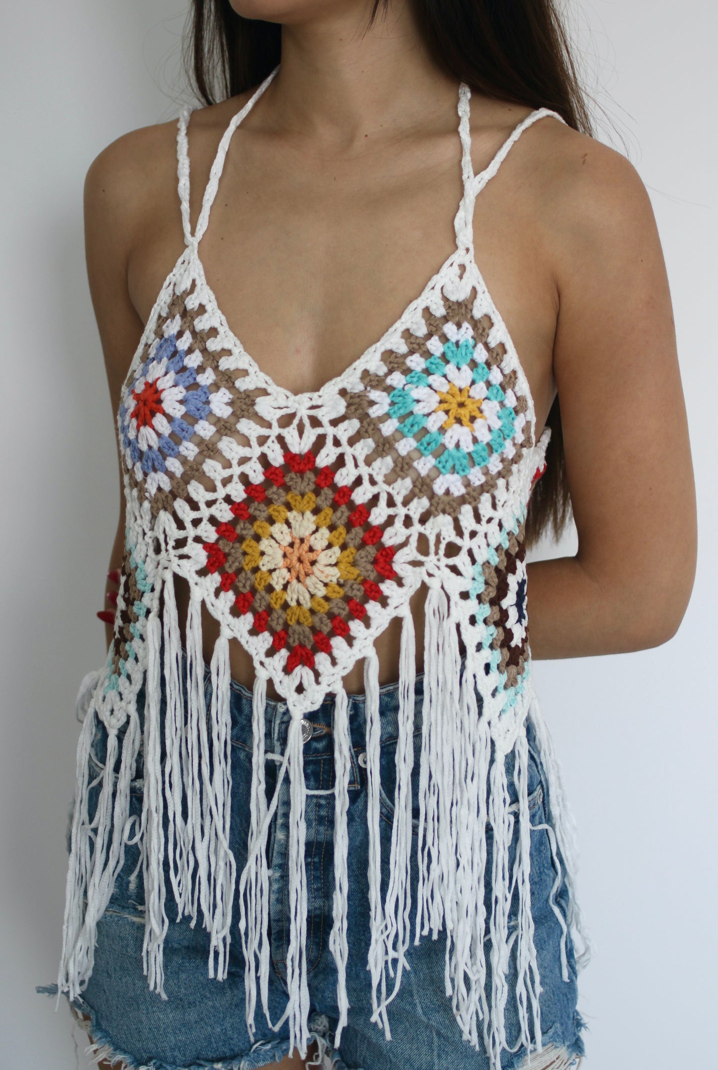 Top crochet multicolore