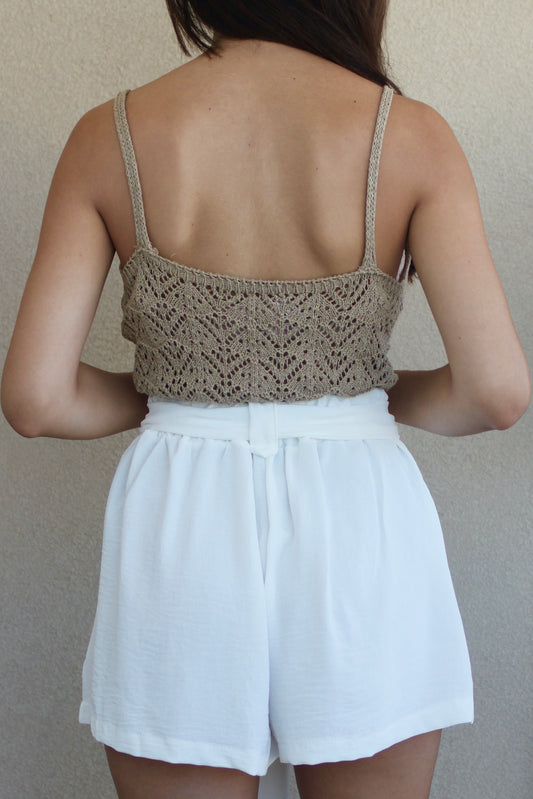 Top crochet beige foncé